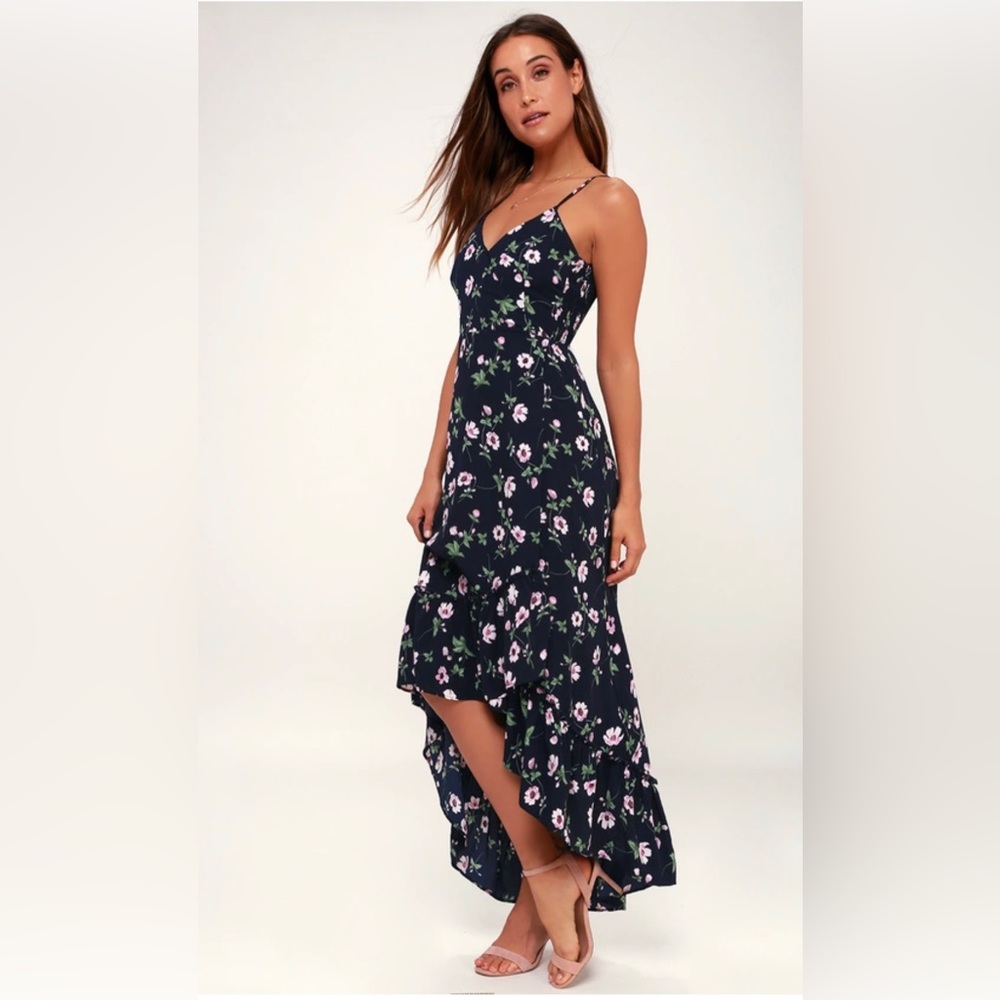 Gwendolyn Navy Blue Floral Surplice Maxi Dress